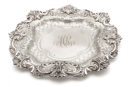 Frank Smith Co Sterling Silver Serving Tray, Pierced Detail Dia. 11'' 17t oz
