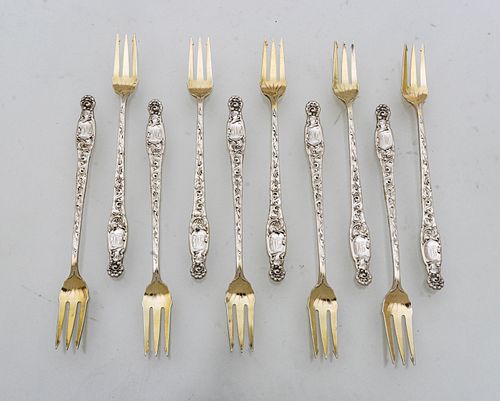 Whiting Silver Co. Sterling Silver Cocktail Forks, Heraldic Pattern, 6.4t oz 10 pcs