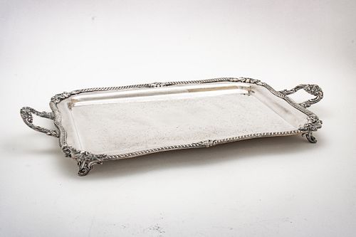 Silver Plate Footed Engraved Tea Tray W 17'' L 29''