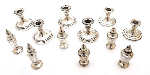 Sterling Silver Candlesticks 3 Pairs, Salt & Pepper 3 Pairs H 3.5'' 12 pcs