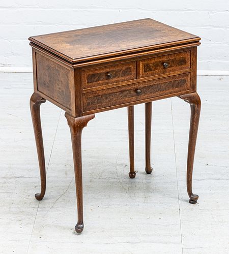 English Queen Anne Style Burl Walnut Diminutive Chest/games Table C. Mid 20th C., H 22.5'' W 17.5''