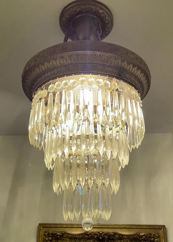 Tiered Crystal Prism Chandelier C. 1920, Dia. 12''