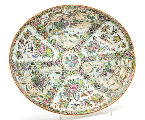 Chinese Rose Medallion Porcelain Oval Platter, C. 19th.c., H 1.75'' W 14.5'' L 17.75''