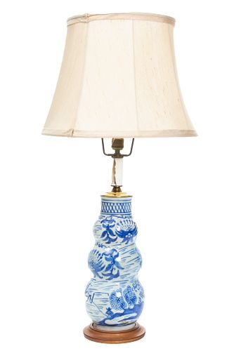 Blue & White Porcelain Table Lamp, H 33'' Dia. 6.5''