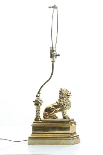 Brass Lion Form Lamp, H 26.5'' W 7''
