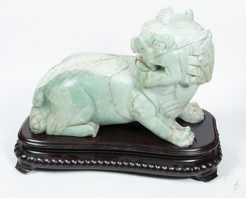 CHINESE CARVED STONE FOO LION, H 17", W 23", D 10" 