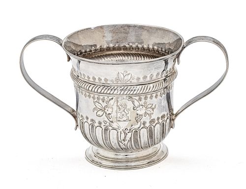 London George III Sterling Silver Two Handle Cup C. 1766, H 4.5'' W 6.5'' 8.4t oz