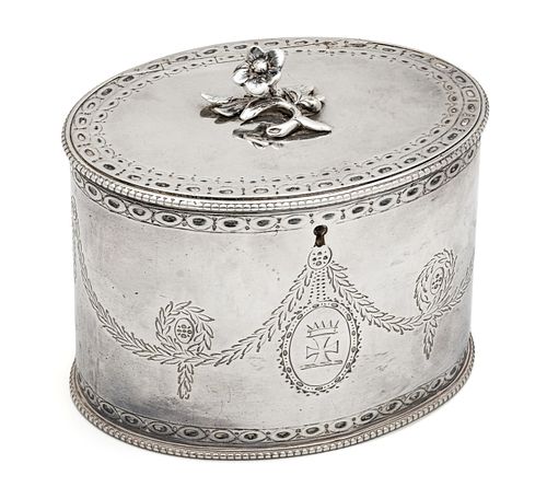 George III, London,  Sterling Silver Locking Tea Caddy By I.B.  1776, H 4'' W 3.5'' L 4.75'' 11.7t oz