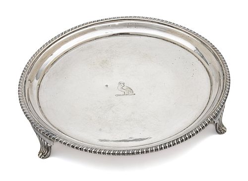 JOHN EMES George III Sterling Silver Salver, London C. 1802, Dia. 5.5'' 4.5t oz