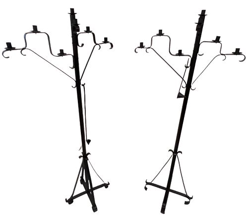 WROUGHT IRON FLOOR STYLE CANDLEHOLDERS, PAIR H 69" W 29" 
