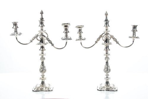 English Weighted Sheffield Plate Candelabras, H 18'' L 16''