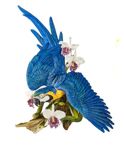 Connoisseur Of Malvern (British, 1979) Bone China Limited Edition Figure Blue Macaw, H 27.5'' W 25'' Depth 20''