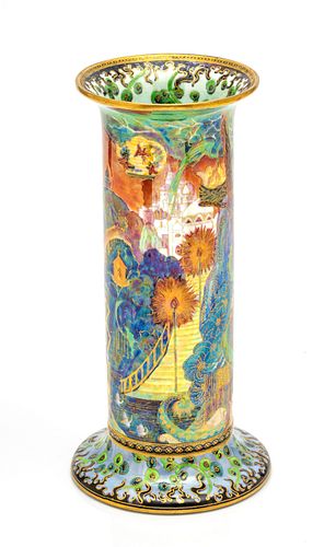 Wedgwood Fairyland Lustre "Torches" Pattern Porcelain Vase, H 11.25'' Dia. 5.5''