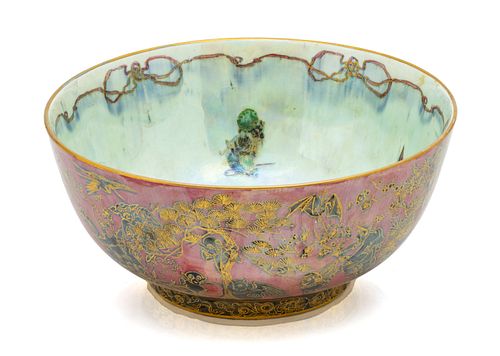 Wedgwood Fairyland Lustre "Firbolgs II And Thumelina" Patterned Bowl, H 4'' Dia. 9''