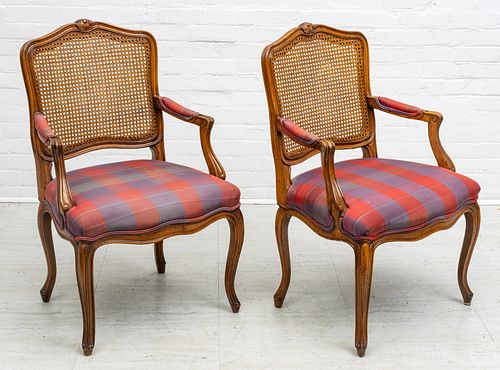 John Widdicomb Co. Louis XV Style Walnut And Cane Armchairs, H 38.5'' W 24'' 1 Pair