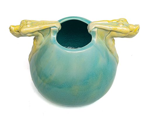 Edgardo Simone (American, 1890-1948) Ceramic Vase With Female Nudes As Handles, H 9.5'' Dia. 11''