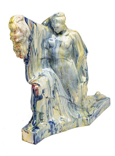 Edgardo Simone (American, 1890-1948) Ceramic Sculpture, Judith Holding Holofernes' Head, H 14.5'' L 13'' Depth 7''