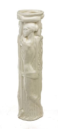 Ceramic Vase With Four Classical Women In Low Relief, H 22'' Dia. 5''