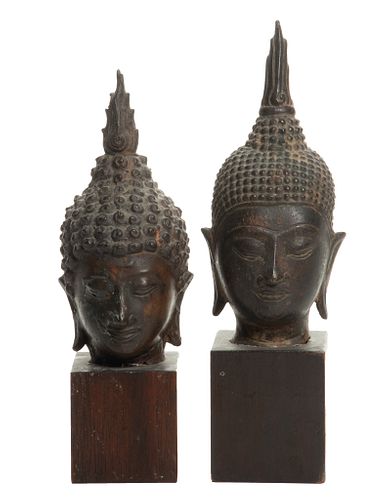 Southeast Asian Bronze Buddha Heads, H 6'' W 2.5'' 2 pcs