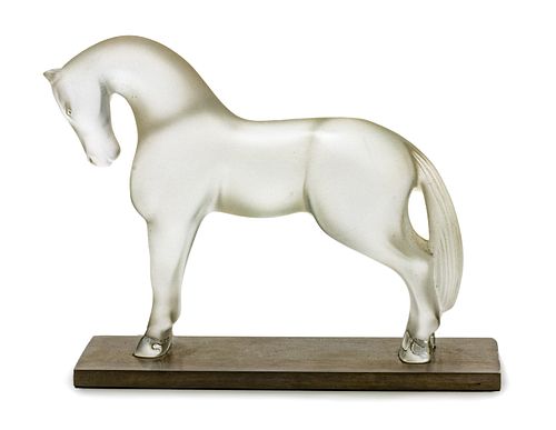 Lalique Frosted Crystal 'Siglavy' Horse Figurine, H 5.5'' L 7''
