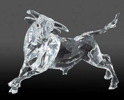 Swarovski Crystal Sculpture Of A Bull, C. 2004, #5014/10000, H 7.5'' L 10''