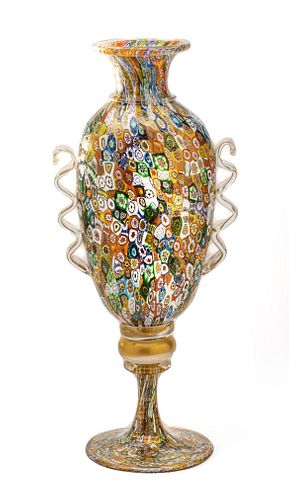 Murano Millefiori Glass Vase, Large Size, H 18'' W 8''