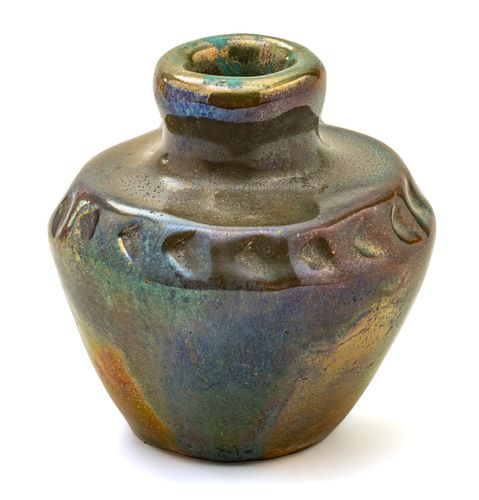 Pewabic Pottery (American, 1903) Iridescent Glazed Bud Vase H 2.25'' Dia. 2.5''