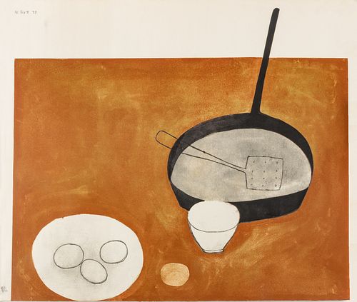 William Scott (British, 1913-1989) Screenprint In Colors, On Arches Paper C. 1973, Still Life With Frying Pan And Eggs, H 21.5'' W 32.5''