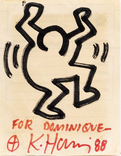 Keith Haring (American, 1958-1990) Black And Red Ink On Paper, C. 1988, H 5'' W 4''