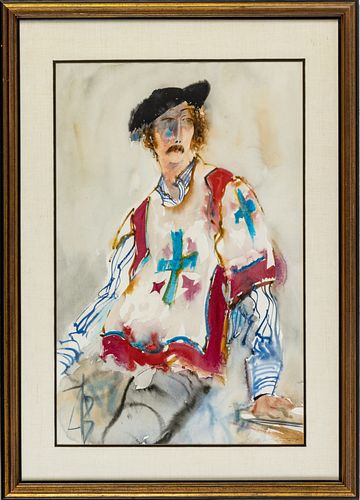 Richard Jerzy (American, 1944-2001) Watercolor On Paper, 1971, H 29.5'' W 19'' Self Portrait