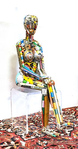 Leo Sewell (American, 1945) Mixed Media Assemblage Seated Nude Sculpture, H 51'' W 37''