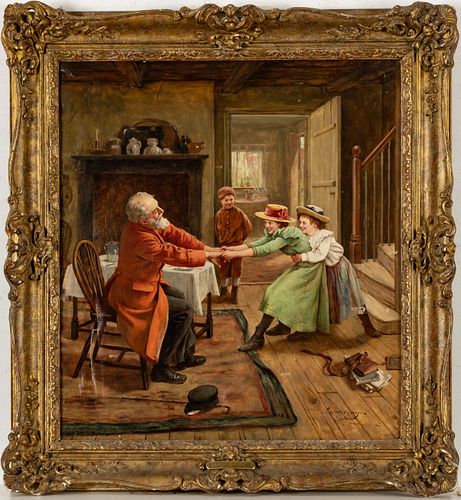 John Hayes (British, 1786-1866) Oil On Canvas, H 27.5'' W 25'' "Tug Of War"