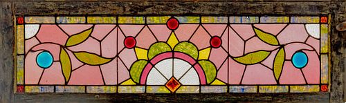 Leaded And Stained Glass Window H 13'' W 44''