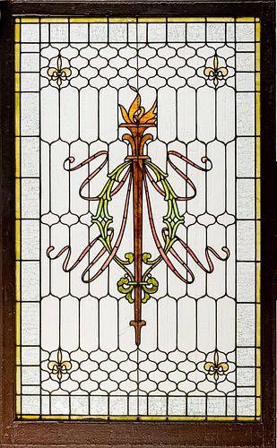 Leaded And Stained Glass Window C. 1900, H 68'' W 42''