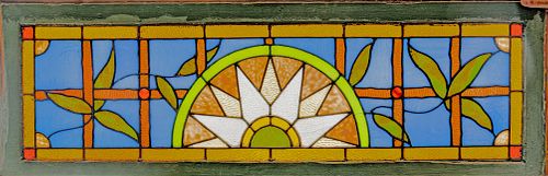 Leaded Glass Transum Window C. 1900, H 15'' W 48''
