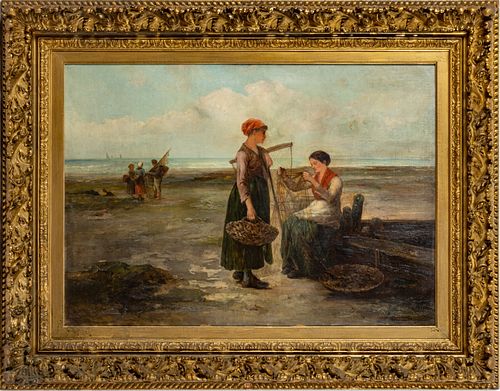 L. Laurenty (French 19th C.) Oil On Canvas, H 25'' W 35.5'' Fishing Scene