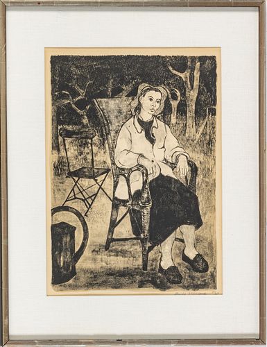 Andre Minaux (France, 1923-1986) Intaglio Print On Paper, Seated Woman, H 18.75'' W 13.5'' , SN: 15/20,