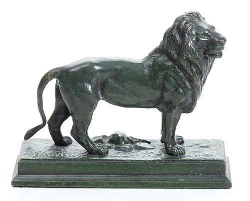 Antoine Louis Barye, (French 1796 -75,) Bronze Lion Qui Marche, Signed H 4.7'' L 5.5''