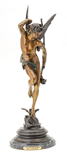 JULES  COUTAN,  BRONZE FIGURE H 27" ANGEL WITH BOW 