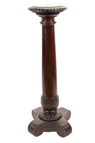 American Empire Style Carved Mahogany Pedestal, Early 20th C., H 42'' W 18''