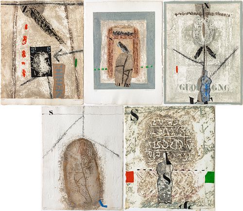 James Coignard (French, 1925-2008) Embossed And Colored Etchings On Handmade Paper, Group Of Five Works H 27'' W 20''