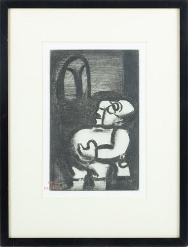 Georges Rouault (FRENCH, 1871-1958) Etching And Aquatint With Roulette,  1932, Pedagogue (from Reincarnations Du Pere Ubu), H 12'' W 7.5''