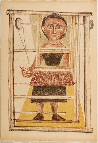 Massimo Campigli (Italy, 1895-1971) Lithograph In Colors "Woman At The Loom", H 22'' W 15''