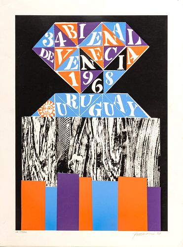 Antonio Frasconi (ARGENTINE, 1919-2013) Screenprint, C. 1968, "34 Bienal Venice", H 23'' W 17''