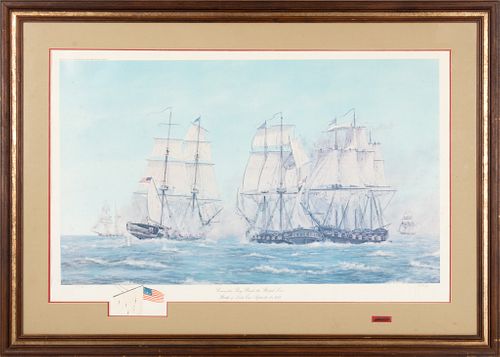 JIM CLARY (AMERICAN), LITHOGRAPH ON PAPER, H 24.25", W 35.5", BATTLE OF LAKE ERIE 