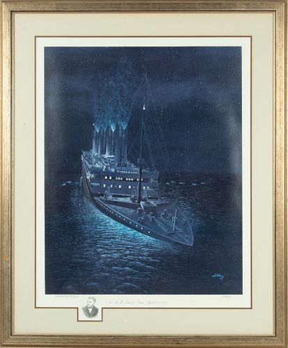 JAMES CLARY (AMERICAN), LITHOGRAPH ON PAPER, H 26.5", W 21", THE TITANIC 