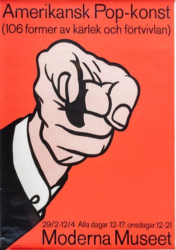 Roy Lichtenstein (American, 1923-1997) Red & Black Poster, "Amerikansk Pop Konst", H 39'' W 27.5''