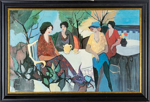 Itzchak Tarkay (Israeli, 1935-2012) Giclee On Canvas, Four Women At The Cafe, H 32'' W 48''