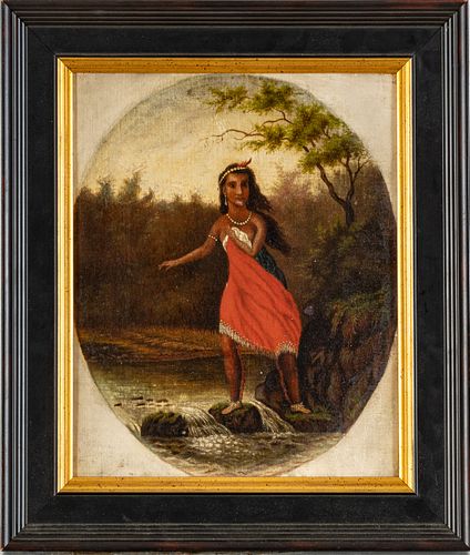 In The Manner Of Alfred Jacob Miller (American, 1810-1874) Oil On Canvas, 19th C., H 11.5'' W 9.5'' Native American Princess
