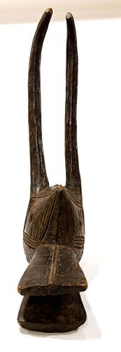 AFRICAN CARVED WOOD ANTELOPE MASK, H 22", W 4.5", D 6.5"